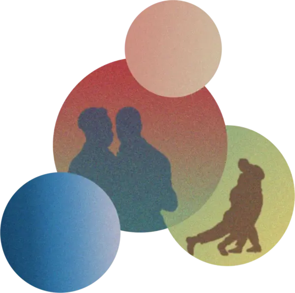 Colorful bubbles with swing dancing silhouettes